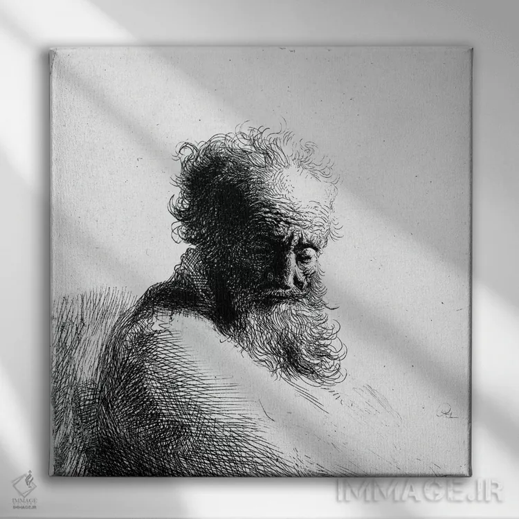 تابلو سر پیرمرد، ۱۶۳۱ اثر رمبرانت فان رَین (نقاش بزرگ هلندی) - نمای روبهرو روی دیوار