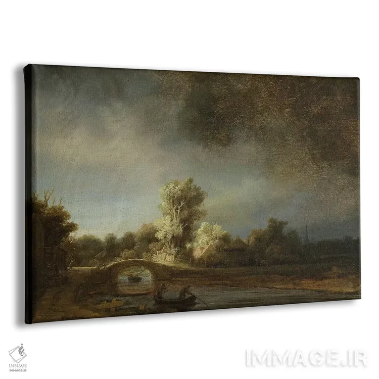 تابلو منظرهای با پل سنگی، حدود ۱۶۳۸ اثر رمبرانت فان رَین (نقاش بزرگ هلندی) - نمای پرسپکتیو محصول