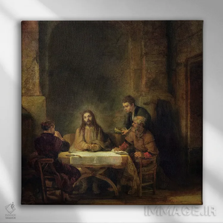 تابلو شام در عِمائوس، ۱۶۴۸ اثر رمبرانت فان رَین (نقاش بزرگ هلندی) - نمای روبهرو روی دیوار