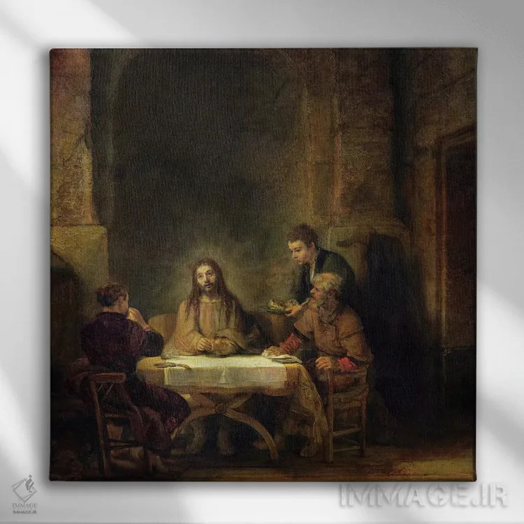 تابلو شام در عِمائوس، ۱۶۴۸ اثر رمبرانت فان رَین (نقاش بزرگ هلندی) - نمای روبهرو روی دیوار