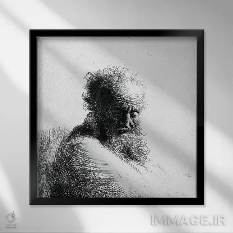 تابلو سر پیرمرد، ۱۶۳۱ اثر رمبرانت فان رَین (نقاش بزرگ هلندی) - نمای قابدار مشکی