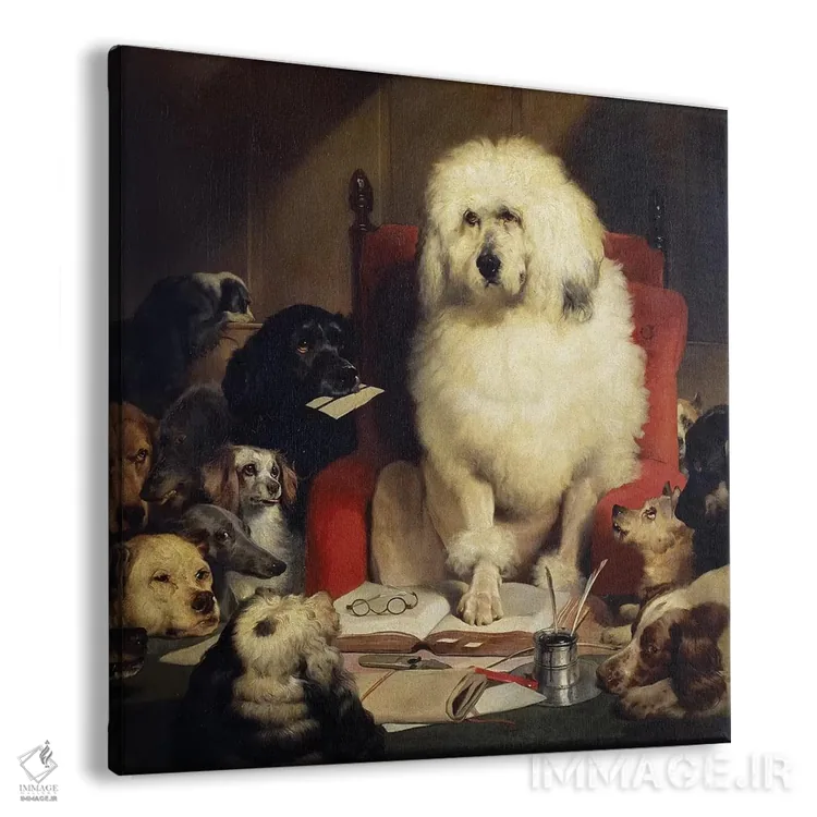 تابلو محاکمه توسط هیئت منصفه یا وضع قانون، حدود ۱۸۴۰ اثر سر ادوین لندسییر (نقاش انگلیسی) - نمای پرسپکتیو محصول