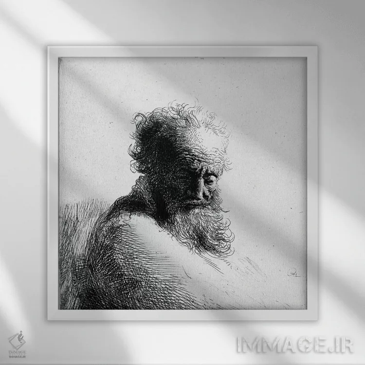 تابلو سر پیرمرد، ۱۶۳۱ اثر رمبرانت فان رَین (نقاش بزرگ هلندی) - نمای قابدار سفید