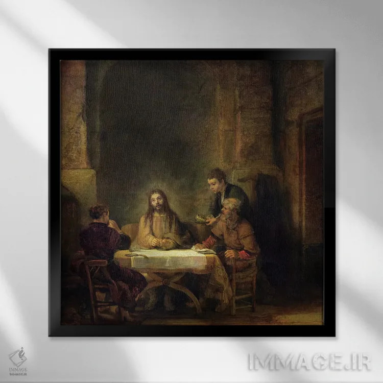 تابلو شام در عِمائوس، ۱۶۴۸ اثر رمبرانت فان رَین (نقاش بزرگ هلندی) - نمای قابدار مشکی