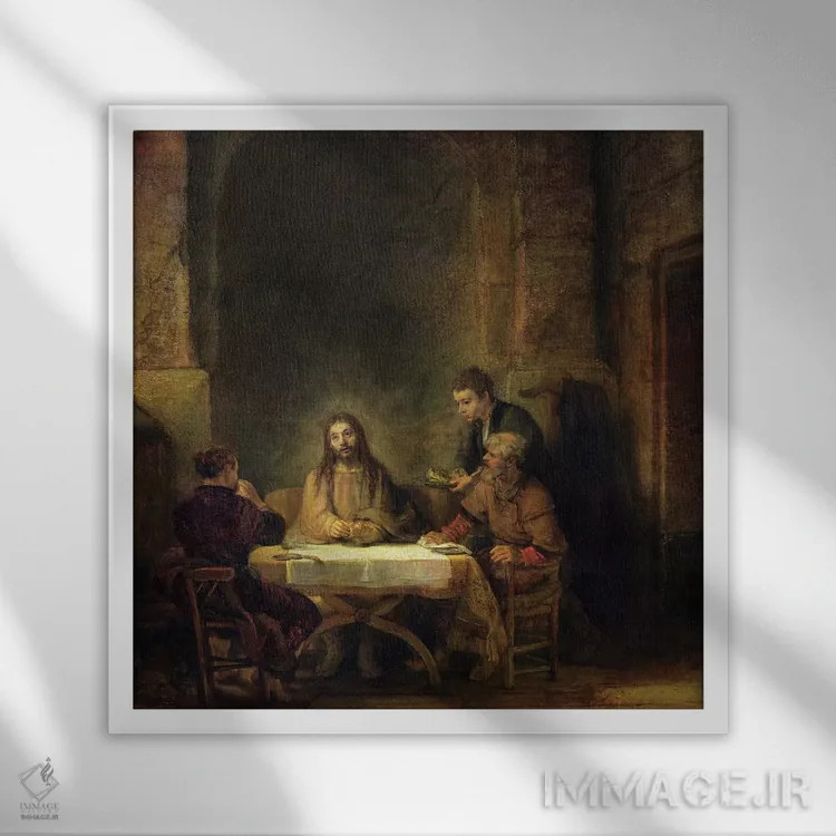 تابلو شام در عِمائوس، ۱۶۴۸ اثر رمبرانت فان رَین (نقاش بزرگ هلندی) - نمای قابدار سفید