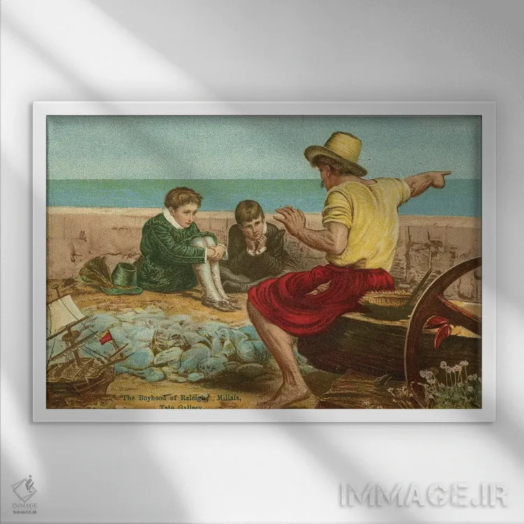 تابلو دوران کودکی سر والتر رالی اثر سر جان اورت میلیِس (نقاش بریتانیایی) - نمای قابدار سفید