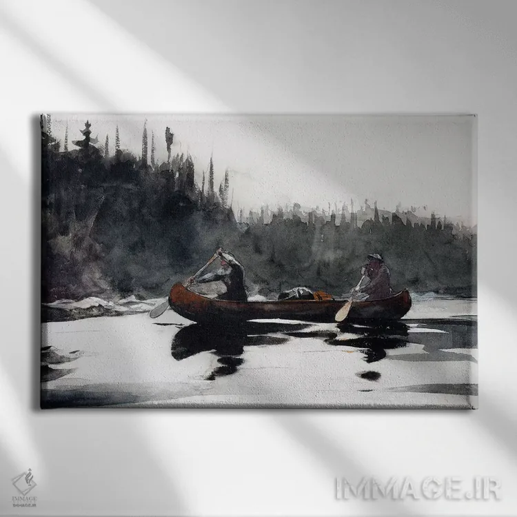 تابلو راهنمایان در حال عبور از آبشارهای تند، ۱۸۹۵ اثر وینسلو هومر - نمای روبهرو روی دیوار