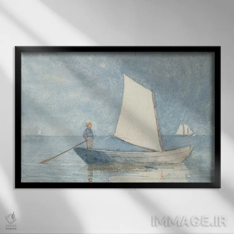 تابلو قایقرانی با دوری (نوعی قایق)، ۱۸۸۰ اثر وینسلو هومر - نمای قابدار مشکی