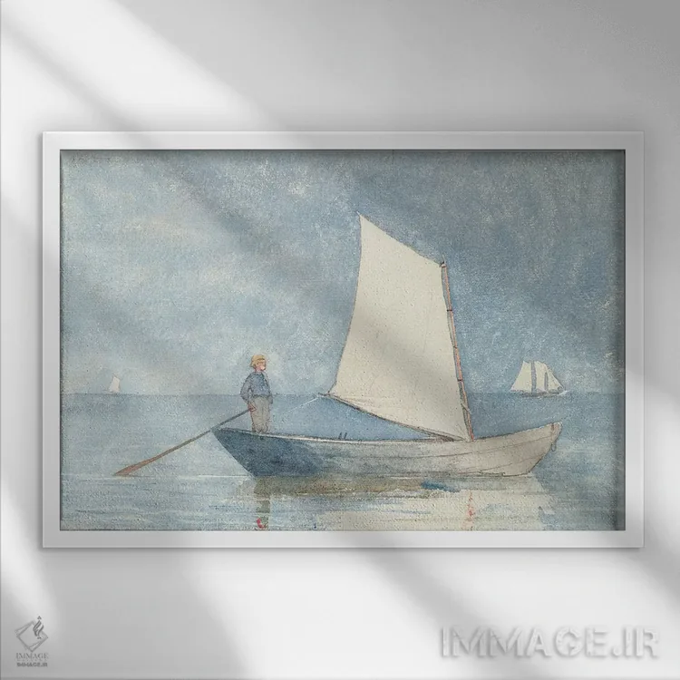 تابلو قایقرانی با دوری (نوعی قایق)، ۱۸۸۰ اثر وینسلو هومر - نمای قابدار سفید