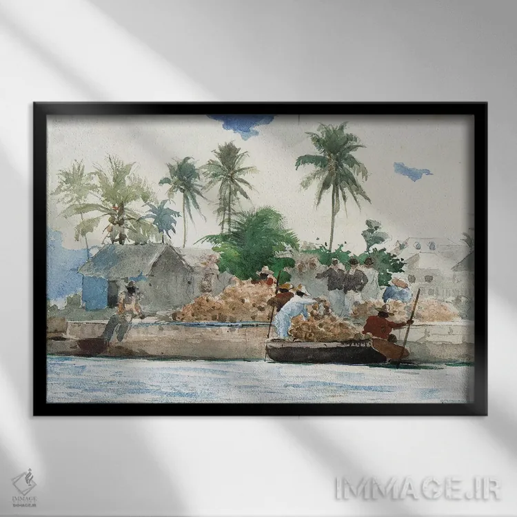 تابلو ماهیگیر اسفنج، باهاما اثر وینسلو هومر - نمای قابدار مشکی