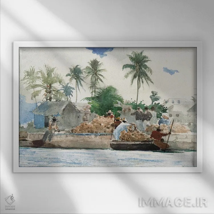 تابلو ماهیگیر اسفنج، باهاما اثر وینسلو هومر - نمای قابدار سفید