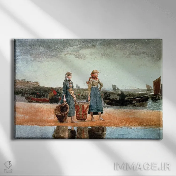 تابلو دو دختر در ساحل، تاینموت، ۱۸۹۱ اثر وینسلو هومر - نمای روبهرو روی دیوار