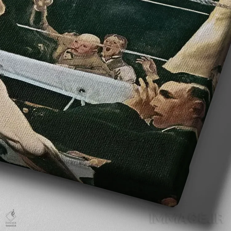 تابلو دمپسی مقابل فیرپو در نیویورک، ۱۹۲۳-۱۹۲۴ (بوکس) اثر جورج وسلی بلوز (نقاش واقعگرا آمریکایی) - نمای نزدیک بافت بوم