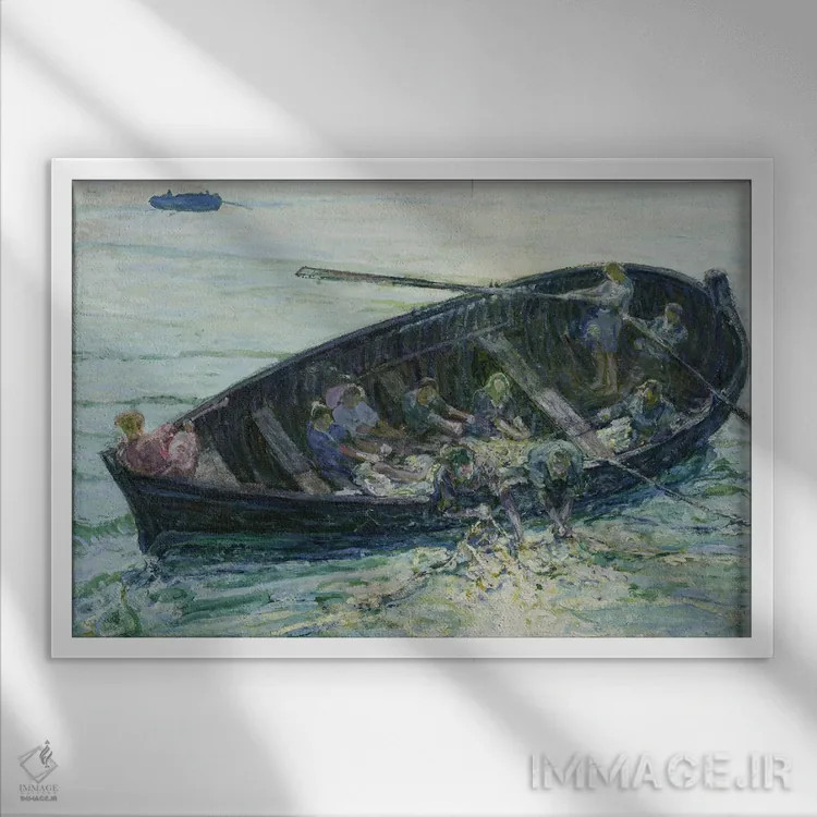 تابلو صید معجزهآسای ماهیها، حدود ۱۹۱۳-۱۴ اثر هنری اوسوا تانر - نمای قابدار سفید