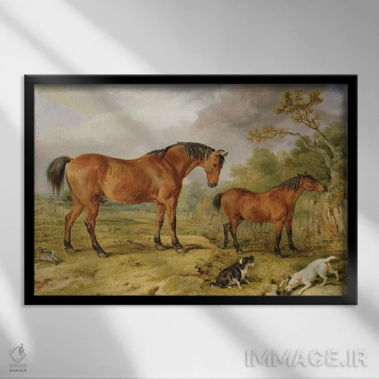 تابلو پرترهٔ ریفورمر، بلوشر، توری و کریب، اسبهای متعلق به رولاند آلسون، ۱۸۳۵ اثر جیمز وارد - نمای قابدار مشکی