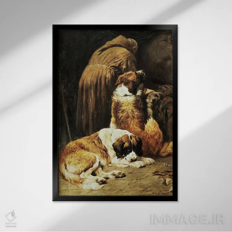 تابلو ایمان سنت برنارد اثر جان امس - نمای قابدار مشکی