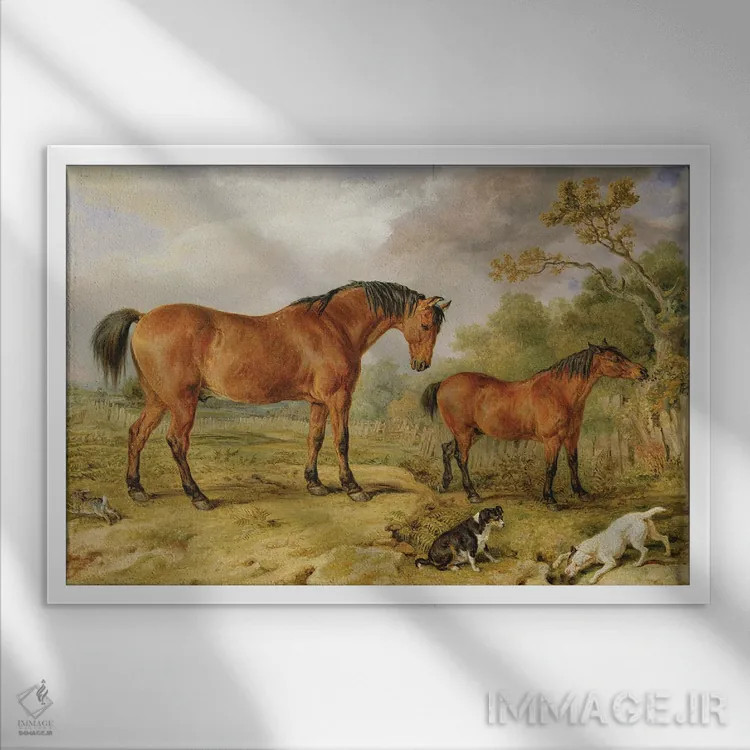 تابلو پرترهٔ ریفورمر، بلوشر، توری و کریب، اسبهای متعلق به رولاند آلسون، ۱۸۳۵ اثر جیمز وارد - نمای قابدار سفید