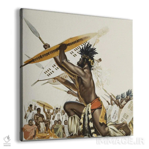 تابلو جنگجویان آفریقایی اثر انگوس مکبراید (تصویرگر بریتانیایی) - نمای پرسپکتیو محصول
