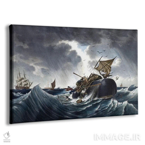 تابلو نهنگ در حال نابودی کشتی صید نهنگ، حدود ۱۸۷۵ اثر مکتب آمریکایی (سبک یا گروه هنری) - نمای پرسپکتیو محصول