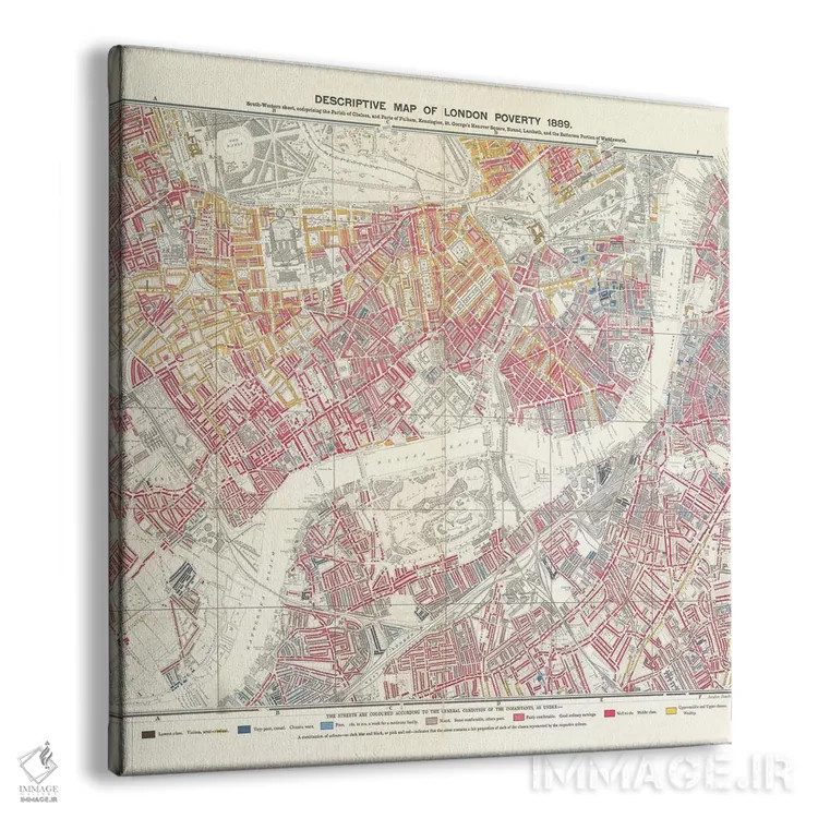 تابلو صفحه جنوبغربی، نقشهٔ توصیفی فقر لندن، ۱۸۸۹ اثر مکتب انگلیسی (سبک یا جنبش هنری) - نمای پرسپکتیو محصول