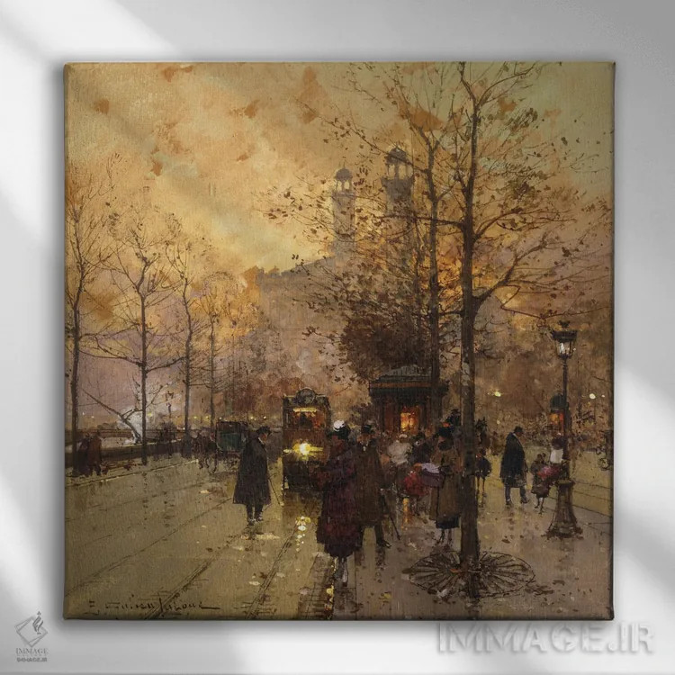 تابلو افراد در خیابانی پاریسی اثر اوژن گالین-لالو - نمای روبهرو روی دیوار