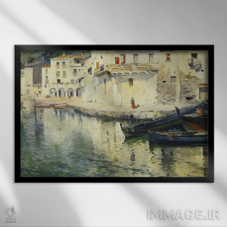 تابلو بندر کاداکس اثر الیسئو مِیفرِن ای رویگ (نقاش اسپانیایی) - نمای قابدار مشکی