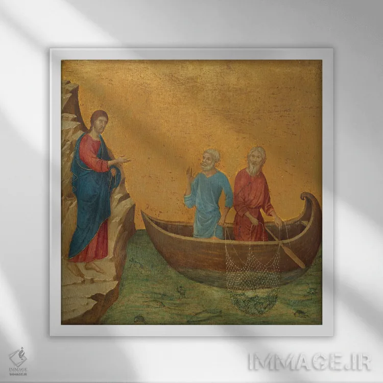 تابلو دعوت حواریون پطرس و اندریاس، پشت محراب ماستا، ۱۳۰۸-۱۱ اثر دوچو دی بونینسنیه (نقاش ایتالیایی قرون وسطی) - نمای قابدار سفید