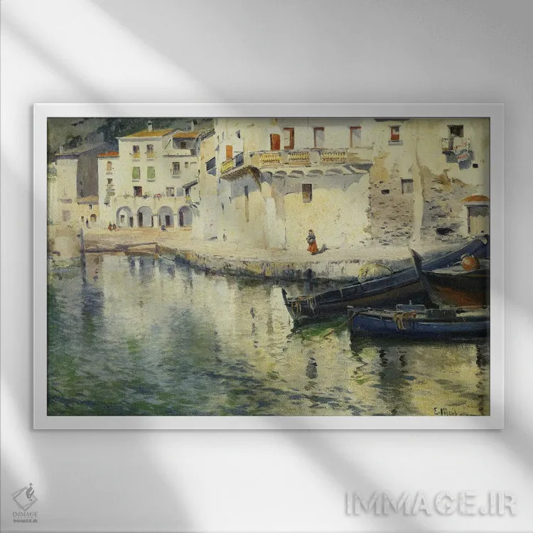 تابلو بندر کاداکس اثر الیسئو مِیفرِن ای رویگ (نقاش اسپانیایی) - نمای قابدار سفید