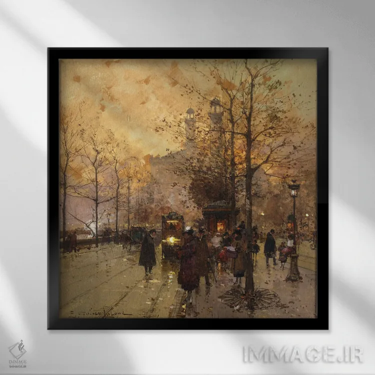 تابلو افراد در خیابانی پاریسی اثر اوژن گالین-لالو - نمای قابدار مشکی