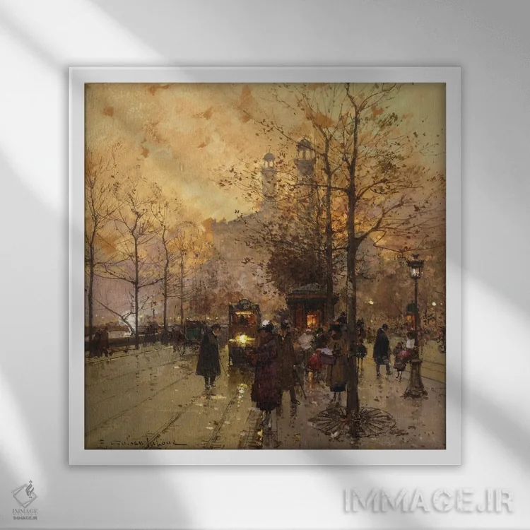 تابلو افراد در خیابانی پاریسی اثر اوژن گالین-لالو - نمای قابدار سفید