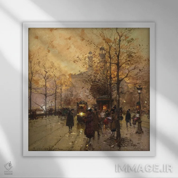 تابلو افراد در خیابانی پاریسی اثر اوژن گالین-لالو - نمای قابدار سفید