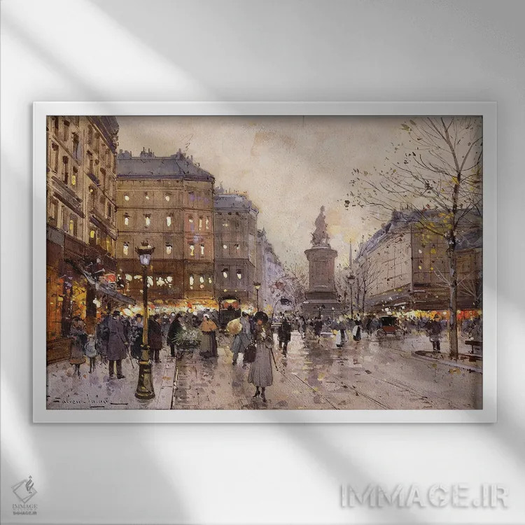 تابلو شبی پاییزی در پاریس اثر اوژن گالین-لالو - نمای قابدار سفید