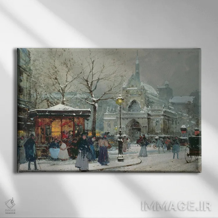 تابلو صحنهای برفی در پاریس اثر اوژن گالین-لالو - نمای روبهرو روی دیوار