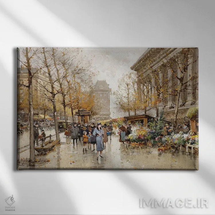 تابلو خیابان پاریس در پاییز اثر اوژن گالین-لالو - نمای روبهرو روی دیوار