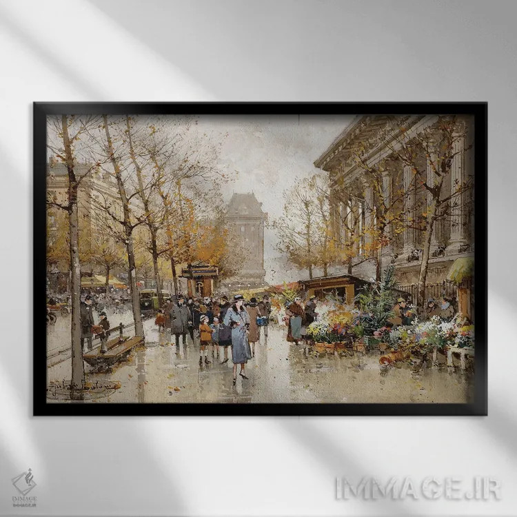 تابلو خیابان پاریس در پاییز اثر اوژن گالین-لالو - نمای قابدار مشکی