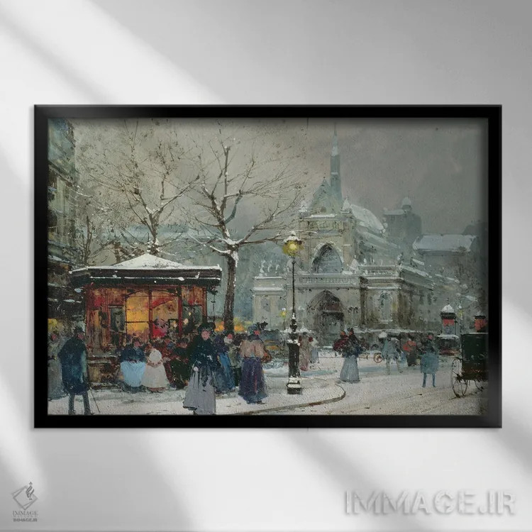 تابلو صحنهای برفی در پاریس اثر اوژن گالین-لالو - نمای قابدار مشکی