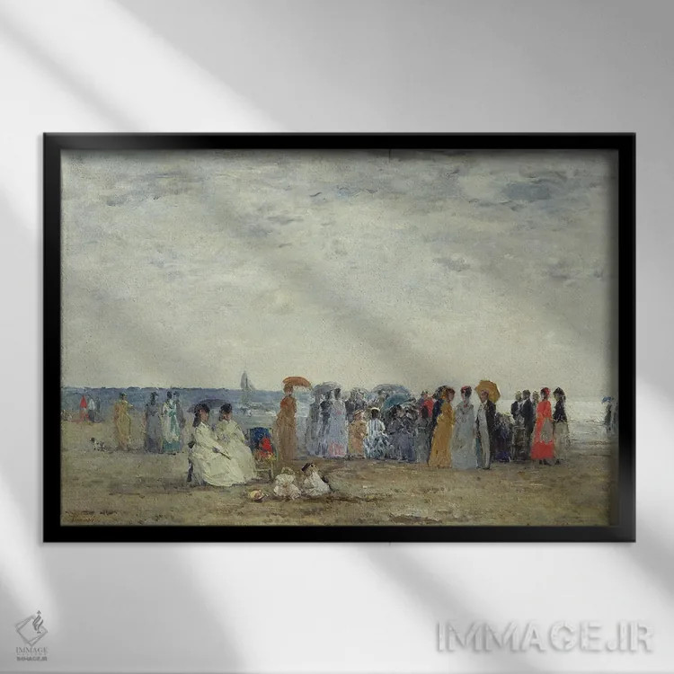 تابلو شناگران در ساحل تروویل، ۱۸۶۹ اثر اوژن لویی بوباور (نقاش فرانسوی) - نمای قابدار مشکی