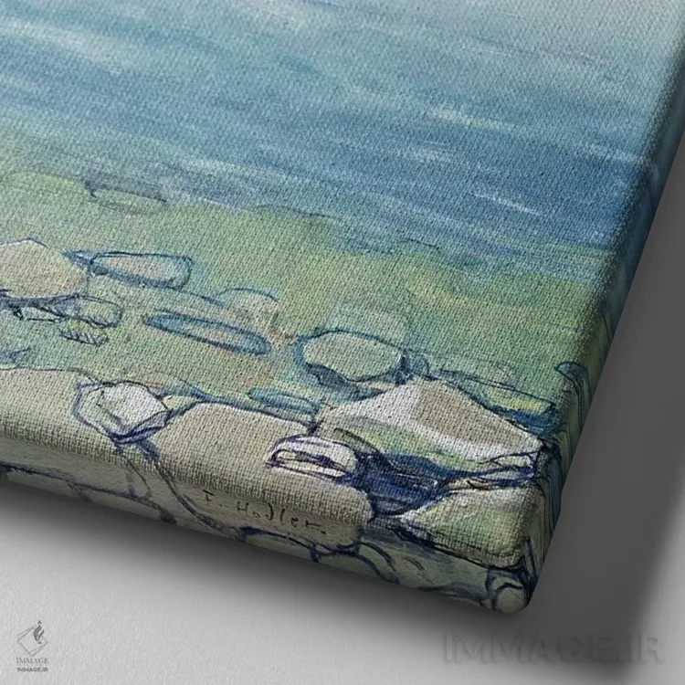 تابلو دریاچه تون از لیسیگن (سوئیس) اثر فرباوراند هودلر (نقاش سوئیسی) - نمای نزدیک بافت بوم