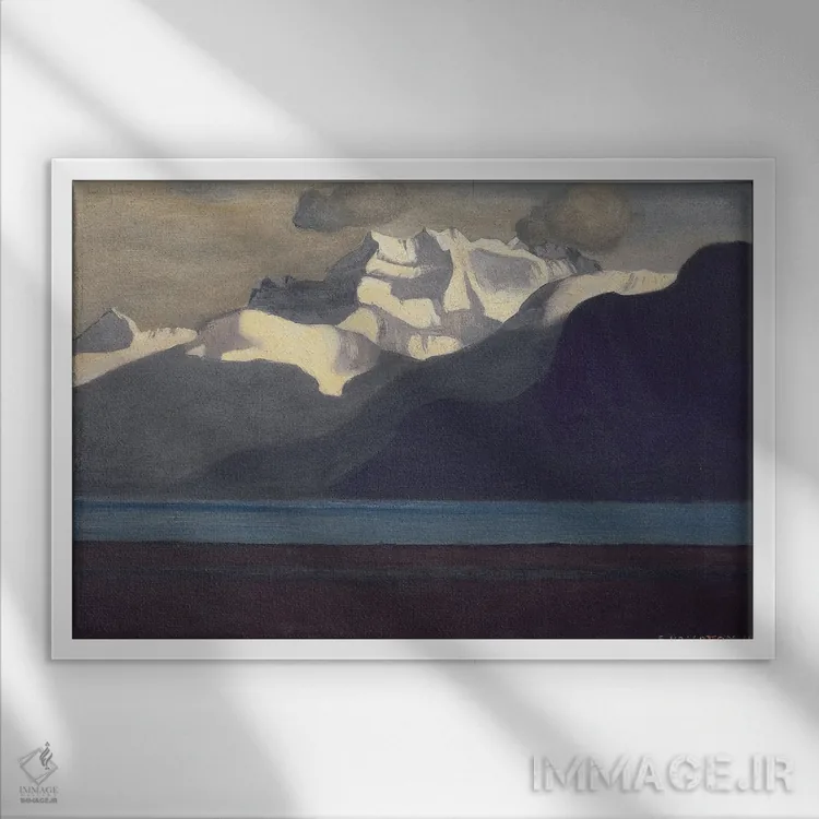 تابلو دریاچه لمان و دندانهای دو میدی، ۱۹۱۹ (سوئیس) اثر فلیکس ادوارد والوتون (نقاش و گراورسوئیس-فرانسوی) - نمای قابدار سفید