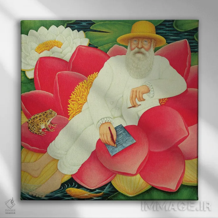 تابلو نیلوفرهای آبی مونه، ۱۹۹۶ اثر فرانسیس برومفیلد - نمای روبهرو روی دیوار