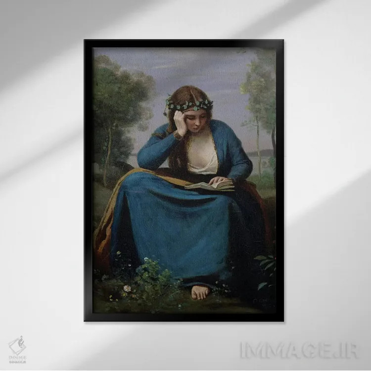 تابلو خواننده با تاج گل یا الهامبخش ویرژیل، ۱۸۴۵ اثر ژان باتیست کامیل کورو - نمای قابدار مشکی