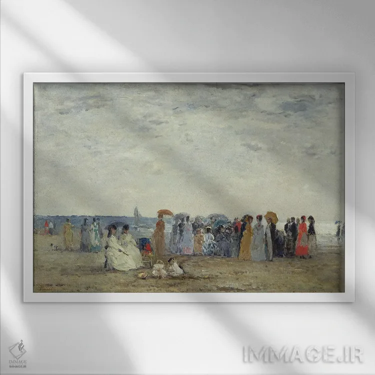 تابلو شناگران در ساحل تروویل، ۱۸۶۹ اثر اوژن لویی بوباور (نقاش فرانسوی) - نمای قابدار سفید