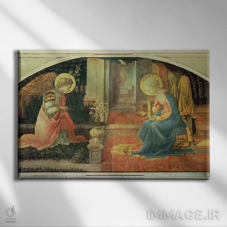 تابلو بشارت (نگارخانه ملی لندن)، حدود ۱۴۵۰-۵۳ اثر فرا فیلیپو لیپی (هنرمند و نقاش ایتالیایی) - نمای روبهرو روی دیوار