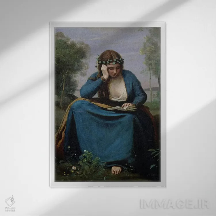 تابلو خواننده با تاج گل یا الهامبخش ویرژیل، ۱۸۴۵ اثر ژان باتیست کامیل کورو - نمای قابدار سفید