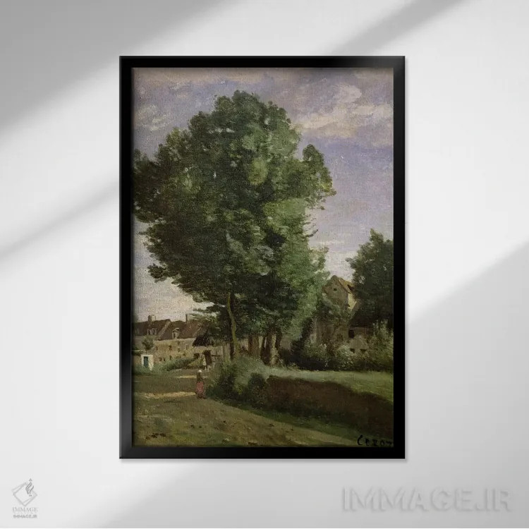 تابلو حومه روستایی نزدیک بووه، حدود ۱۸۵۰ اثر ژان باتیست کامیل کورو - نمای قابدار مشکی