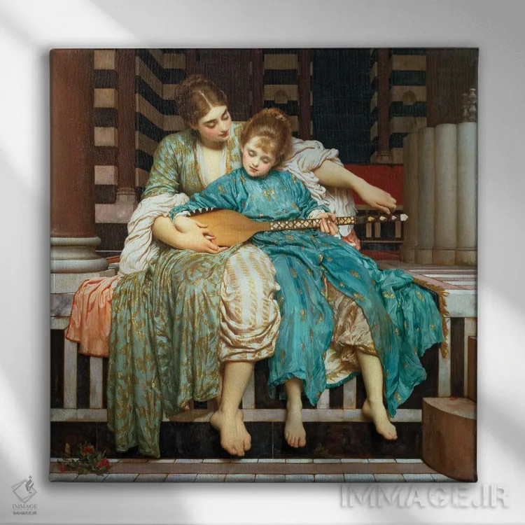 تابلو درس موسیقی، ۱۸۷۷ اثر فردریک لیتون (نقاش و مجسمهساز انگلیسی) - نمای روبهرو روی دیوار