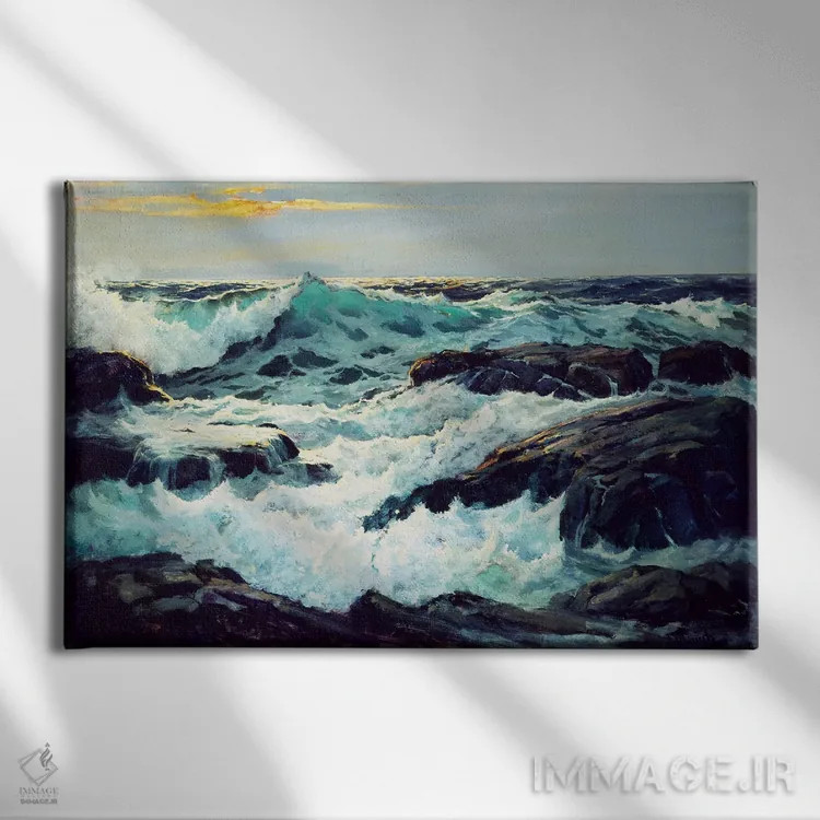 تابلو موجسواری و دماغهها اثر فردریک جاد واو (نقاش مناظر دریایی آمریکایی) - نمای روبهرو روی دیوار
