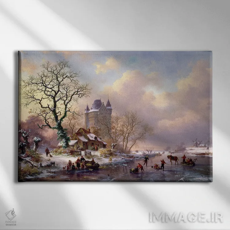 تابلو منظره زمستانی با قلعه اثر فردریک ماریانوس کروسمان - نمای روبهرو روی دیوار