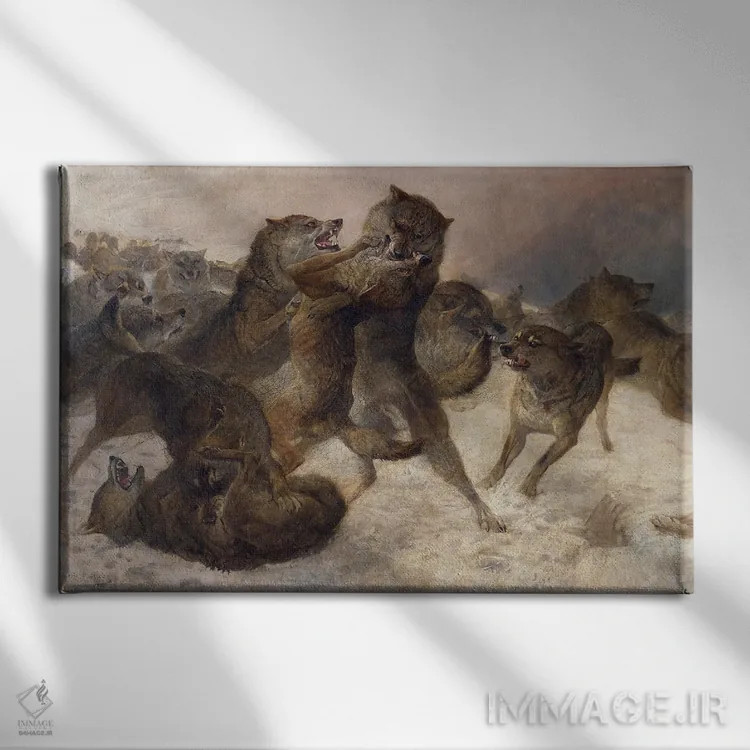 تابلو 1879,مبارزه برای بقا، ۱۸۷۹ اثر جورج بویری گودارد (نقاش حیوانات انگلیسی) - نمای روبهرو روی دیوار