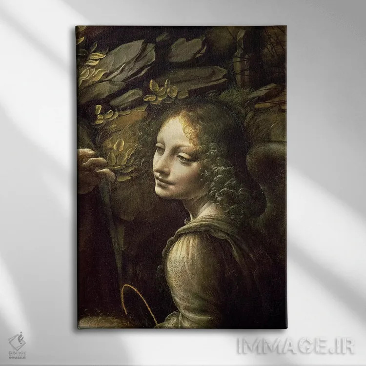 تابلو from The Virgin of the Rocks,جزئیات فرشته از تابلوی "بانوی صخرهها" اثر لئوناردو داوینچی (نقاش و مخترع ایتالیایی) - نمای روبهرو روی دیوار